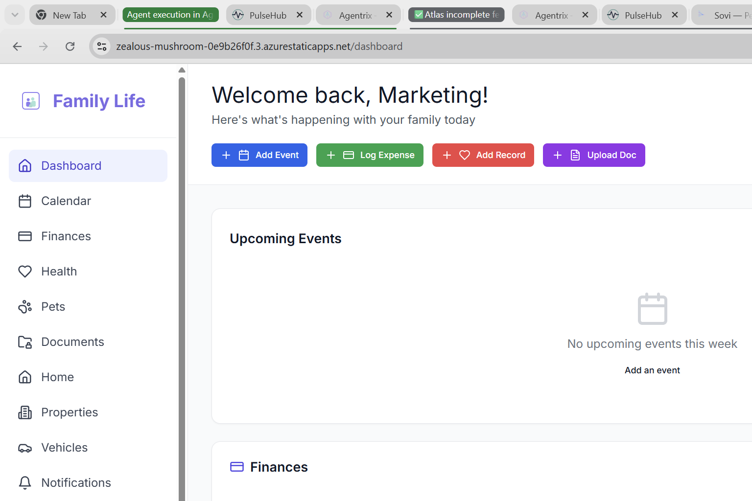 The Family Life dashboard, showing calendar, finances, and household management in one place